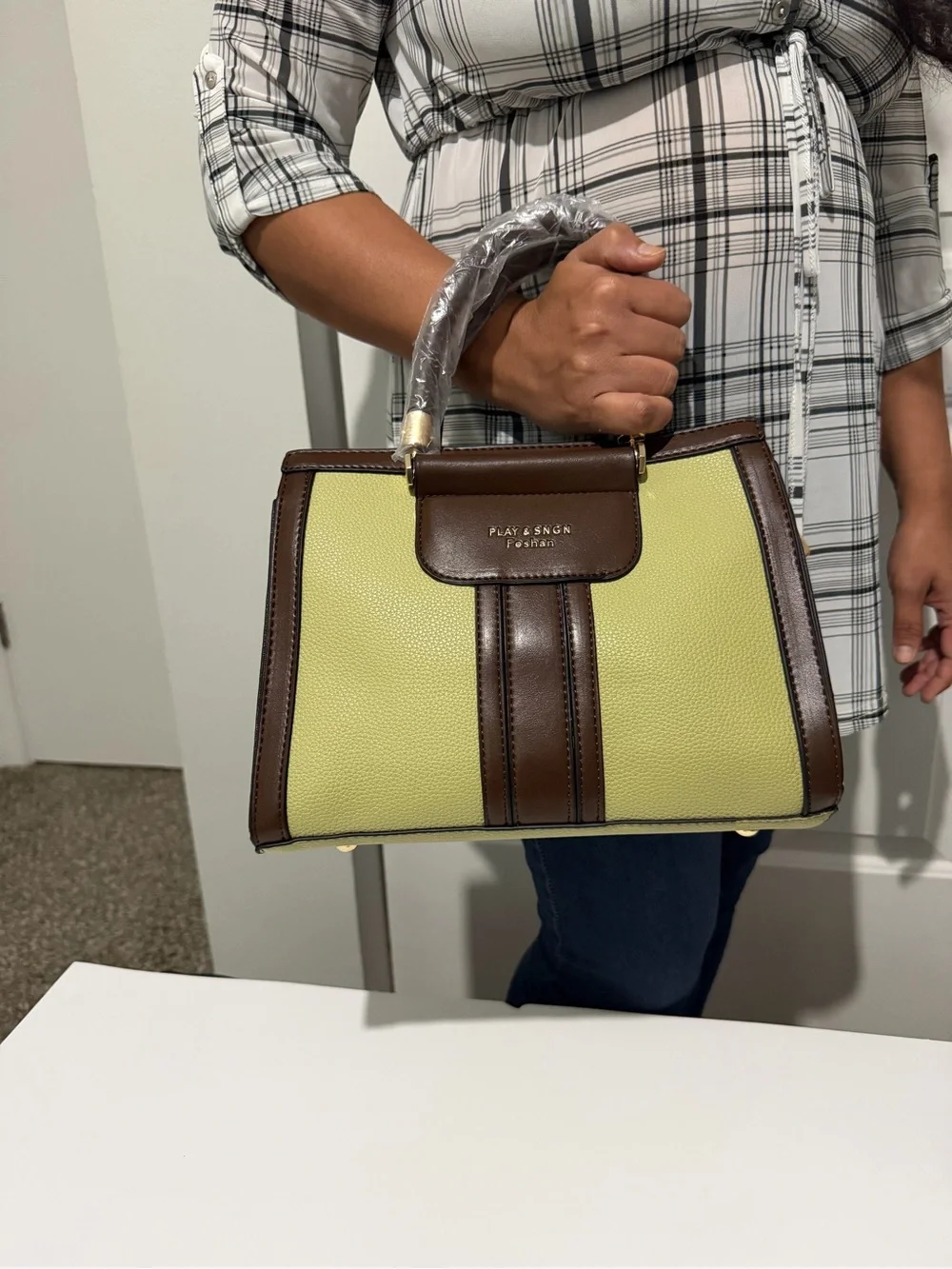 PLAY & SNGN Women’s Green and Brown Satchel Set with Wallet and Card Holder